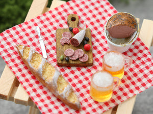 French Picnic or Aperitif Set (A) with Beer - Summer Drinks - Handmade Miniature Dollhouse Food