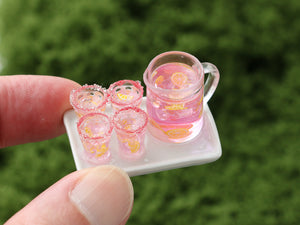 Tray of Pink Lemonade - Summer Drinks - Handmade Miniature Dollhouse Food