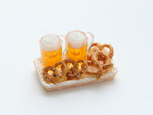 Beer and Pretzels - Summer Drinks - Handmade Miniature Dollhouse Food