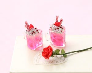 Miniature Pink Valentine’s Float in Heart-shaped Glass – Dollhouse 1:12 Scale Handmade Food