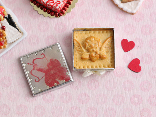 Shortbread Biscuit Tin Gift for Valentine's Day - Cherub - Handmade Miniature Food for Dollhouses