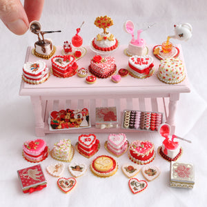 Pink Rosebud Heart-shaped Valentine Cake - OOAK - Handmade Miniature Food