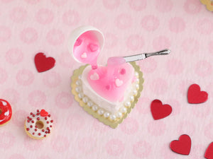 Decorating a Heart-shaped Cake - OOAK - Pink Icing - Handmade Miniature Food