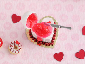 Decorating a Heart-shaped Cake - OOAK - Red Icing - Handmade Miniature Food