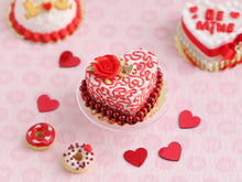 Load image into Gallery viewer, Red Rose Heart-shaped Valentine Cake with Swirls - Handmade Miniature Food