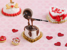 Load image into Gallery viewer, Decorating a Heart-shaped Cake - OOAK - Chocolate - Handmade Miniature Food