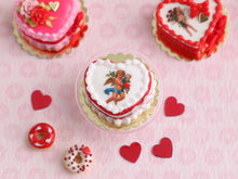 Load image into Gallery viewer, Heart-shaped Valentine Cake with Vintage Cherub Decoration - OOAK - Handmade Miniature Food