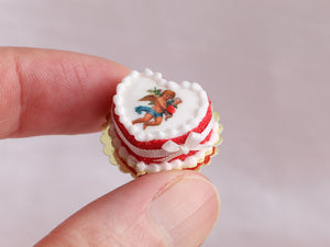 Heart-shaped Valentine Cake with Vintage Cherub Decoration - OOAK - Handmade Miniature Food