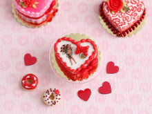 Load image into Gallery viewer, Heart-shaped Valentine Cake with Vintage Cherub Holding Roses Decoration - Handmade Miniature Food