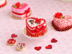 Heart-shaped Valentine Cake with Vintage Cherub Holding Roses Decoration - Handmade Miniature Food