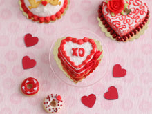Load image into Gallery viewer, Hugs and Kisses &quot;XO&quot; Heart-shaped Valentine Cake - Red - Handmade Miniature Food