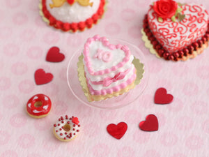 Hugs and Kisses "XO" Heart-shaped Valentine Cake - Pink - Handmade Miniature Food