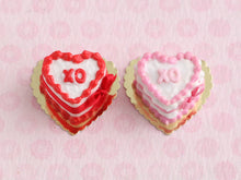 Load image into Gallery viewer, Hugs and Kisses &quot;XO&quot; Heart-shaped Valentine Cake - Red - Handmade Miniature Food