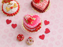 Load image into Gallery viewer, Romantic Pink and Red Rose Heart-shaped Valentine Cake - Handmade Miniature Food