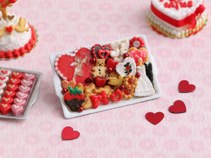 Unique Tray of Assorted Romantic Valentine Cookies and Candy - Only One Available - Handmade Miniature Food
