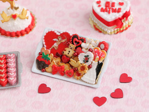 Unique Tray of Assorted Romantic Valentine Cookies and Candy - Only One Available - Handmade Miniature Food