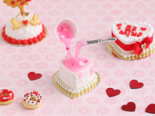 Load image into Gallery viewer, Decorating a Heart-shaped Cake - OOAK - Pink Icing - Handmade Miniature Food
