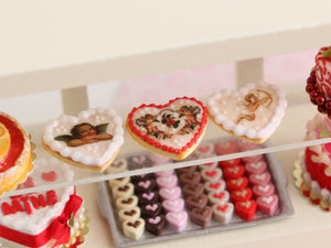 Trio of Heart-shaped Valentine's Day Cookies with Vintage Designs - A - Handmade Miniature Food