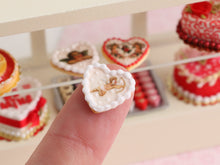 Load image into Gallery viewer, Trio of Heart-shaped Valentine&#39;s Day Cookies with Vintage Designs - A - Handmade Miniature Food