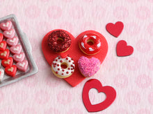 Load image into Gallery viewer, Four Designs of Valentine&#39;s Day Donuts - Handmade Miniature Food for Dollhouses
