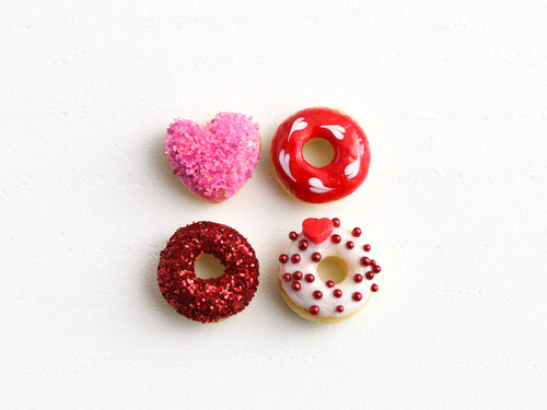 Four Designs of Valentine's Day Donuts - Handmade Miniature Food for Dollhouses