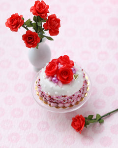 Miniature Valentine’s Day Red Rose Cake – Dollhouse 1:12 Scale Handmade Food