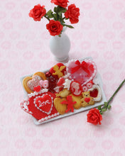 Load image into Gallery viewer, Miniature Valentine’s Day Cookie Display OOAK – Dollhouse 1:12 Scale Handmade Food