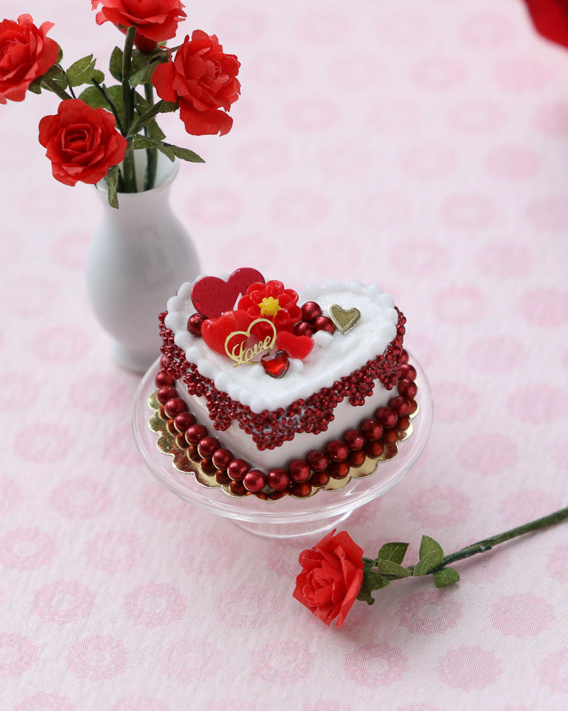 Miniature Valentine’s Day Heart-shaped LOVE Cake – Dollhouse 1:12 Scale Handmade Food