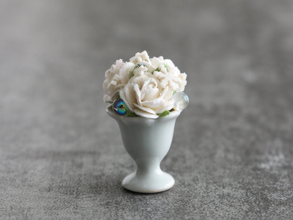 Frost Covered White Roses - Winter Wonderland Collection - Handmade 12th Scale Dollhouse Miniature