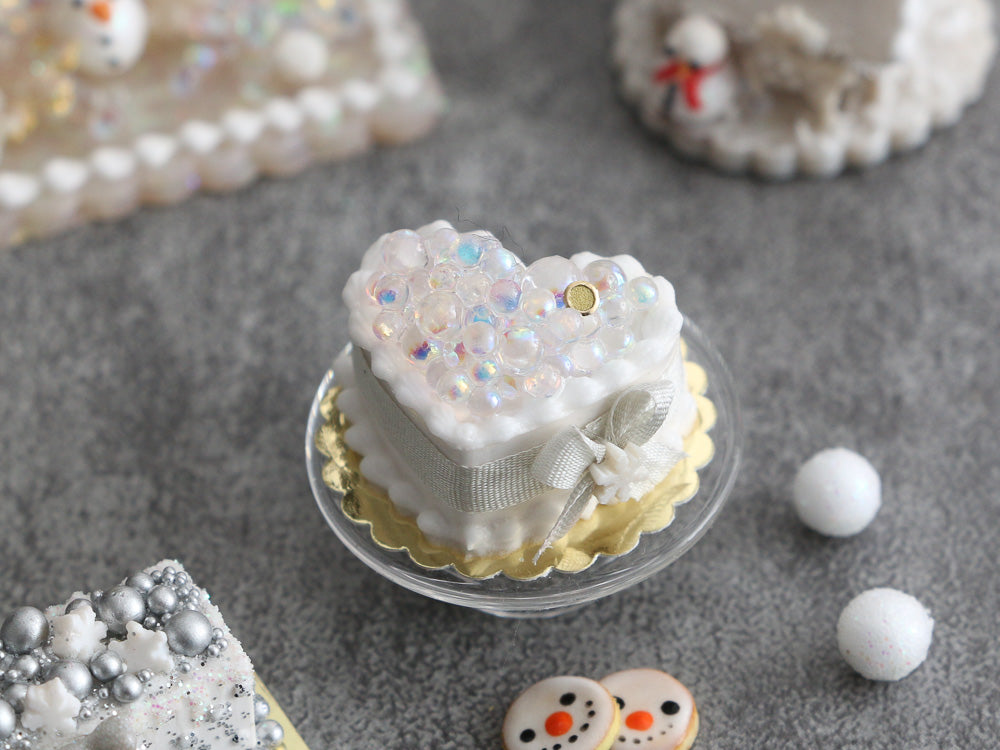 Heart-shaped Winter Pearl Cake - Winter Wonderland Collection - Handmade 12th Scale Dollhouse Miniature
