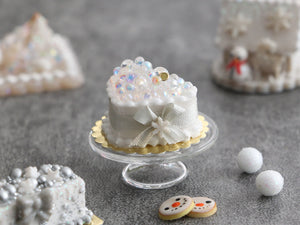 Heart-shaped Winter Pearl Cake - Winter Wonderland Collection - Handmade 12th Scale Dollhouse Miniature
