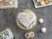 Load image into Gallery viewer, Heart-shaped Winter Pearl Cake - Winter Wonderland Collection - Handmade 12th Scale Dollhouse Miniature
