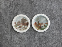 Load image into Gallery viewer, Two Decorative Winter Scene Plates - Winter Wonderland Collection - OOAK - Handmade 12th Scale Dollhouse Miniature