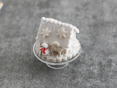 Winter Sugar House with Snowman & Deer - Winter Wonderland Collection - Handmade 12th Scale Dollhouse Miniature