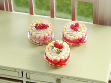 Load image into Gallery viewer, Three Beautiful Red Fruit Charlotte Desserts - 12th Scale Handmade Miniature Food