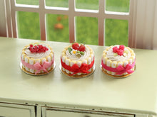 Load image into Gallery viewer, Three Beautiful Red Fruit Charlotte Desserts - 12th Scale Handmade Miniature Food