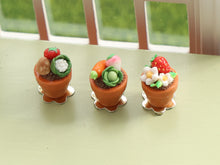 Load image into Gallery viewer, Flower Pot Garden Cupcake with Marzipan Vegetable Decoration - Cauliflower, Tomato, Potato - 12th Handmade Miniature Food