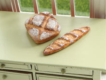 Load image into Gallery viewer, Two loaves of French Bread - Pain de Campagne and Baguette - Handmade Miniature Food in 12th Scale