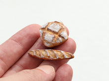 Load image into Gallery viewer, Two loaves of French Bread - Pain de Campagne and Baguette - Handmade Miniature Food in 12th Scale