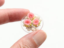 Load image into Gallery viewer, Pink Rose Cupcakes and Meringues on Pretty Stand - Handmade Miniature Food in 12th Scale for Dollhouses