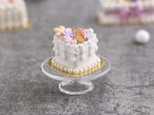 Load image into Gallery viewer, Heartshaped Christmas / Winter Cake with Cookie Man and Lilac Flower and Snowflakes  - Handmade Miniature Food
