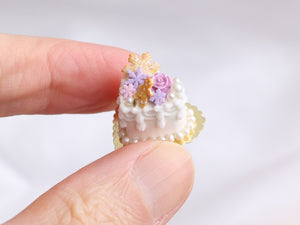 Heartshaped Christmas / Winter Cake with Cookie Man and Lilac Flower and Snowflakes  - Handmade Miniature Food