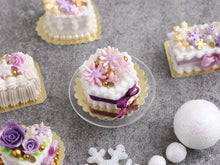 Load image into Gallery viewer, OOAK - Christmas / Winter Cake (six-sided) with Lilac Flower and Snowflakes  - Handmade Miniature Food