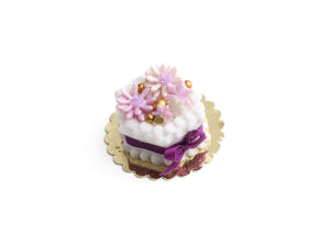 OOAK - Christmas / Winter Cake (six-sided) with Lilac Flower and Snowflakes  - Handmade Miniature Food