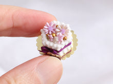 Load image into Gallery viewer, OOAK - Christmas / Winter Cake (six-sided) with Lilac Flower and Snowflakes  - Handmade Miniature Food