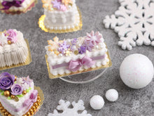 Load image into Gallery viewer, Christmas / Winter Cake with Lilac Flower and Snowflake Flurry - Handmade Miniature Food