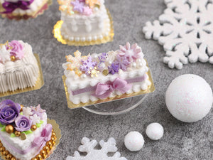 Christmas / Winter Cake with Lilac Flower and Snowflake Flurry - Handmade Miniature Food