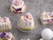 Load image into Gallery viewer, Heartshaped Christmas / Winter Cake with Cookie Man and Lilac Flower and Snowflakes  - Handmade Miniature Food