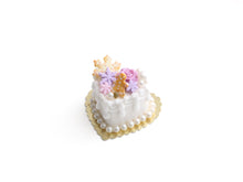 Load image into Gallery viewer, Heartshaped Christmas / Winter Cake with Cookie Man and Lilac Flower and Snowflakes  - Handmade Miniature Food