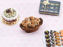 Load image into Gallery viewer, Basket of Miniature Chocolate Chip Cookies - 1:12 Scale Handmade Food